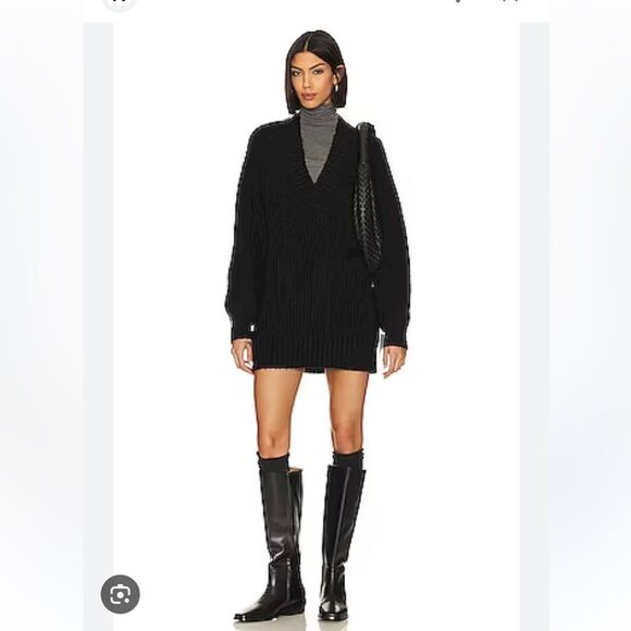 Revolve LPA Cadae V neck Chunky black  Sweater Dress Sample  Small oversized - Picture 1 of 12